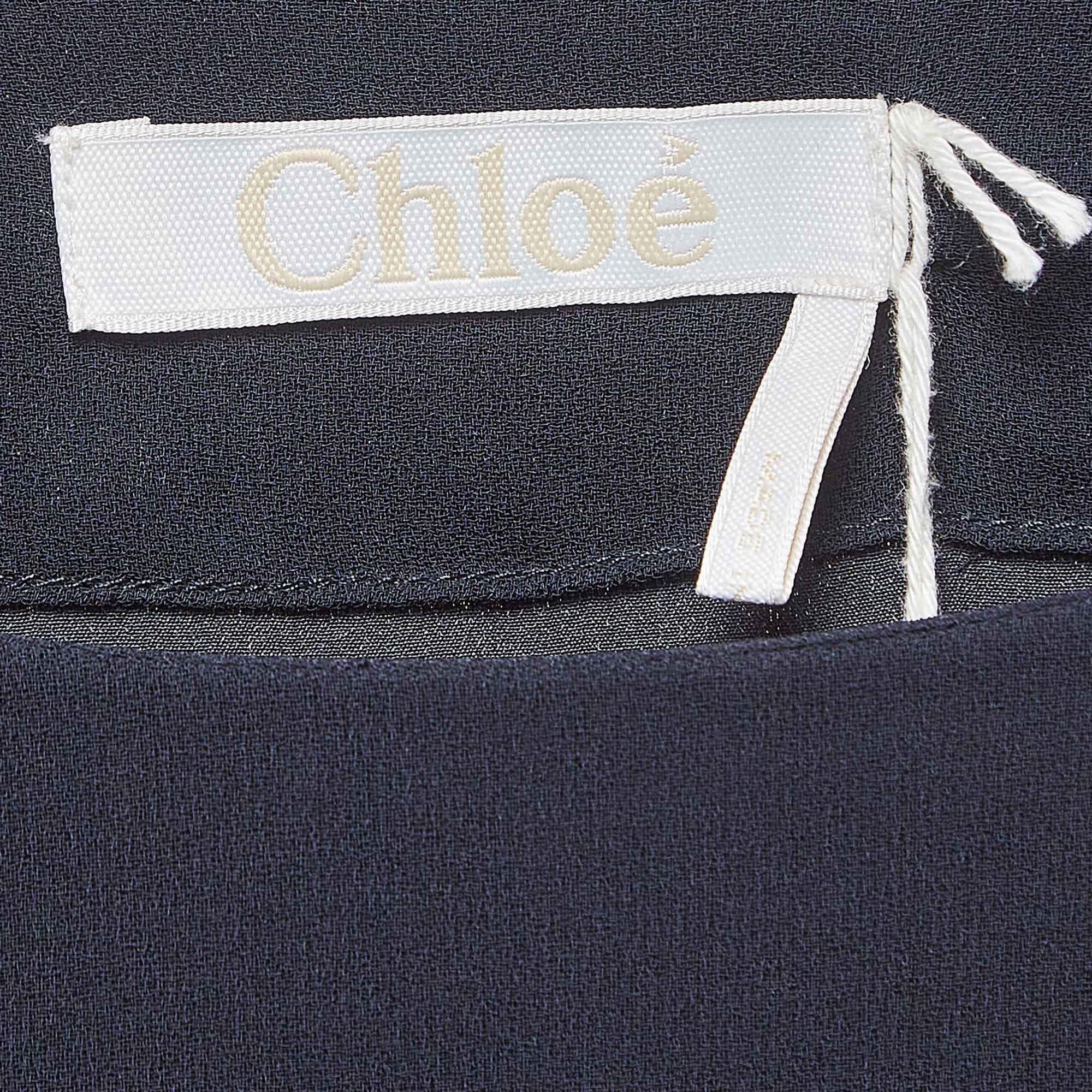 Chloe Navy Blue Crepe Tie-Up Detail Anthraci Robe Dress S For Sale 2