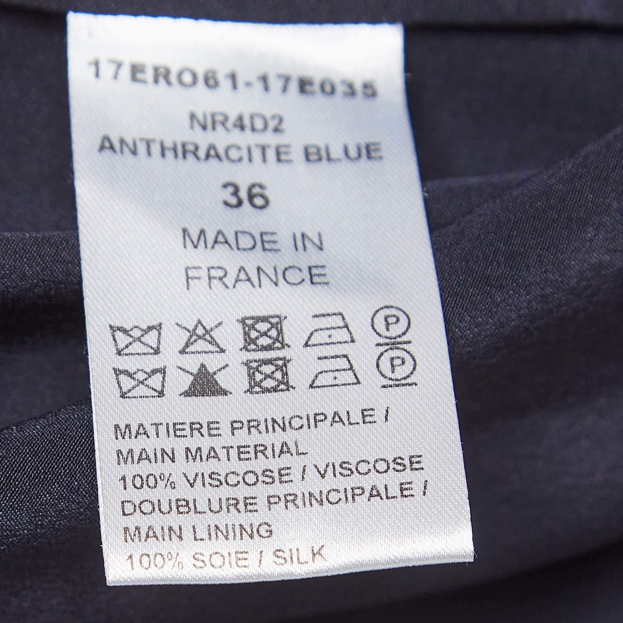Chloe Marineblaues Anthraci Robe-Kleid aus Krepp mit Krawattenausschnitt S im Angebot 1
