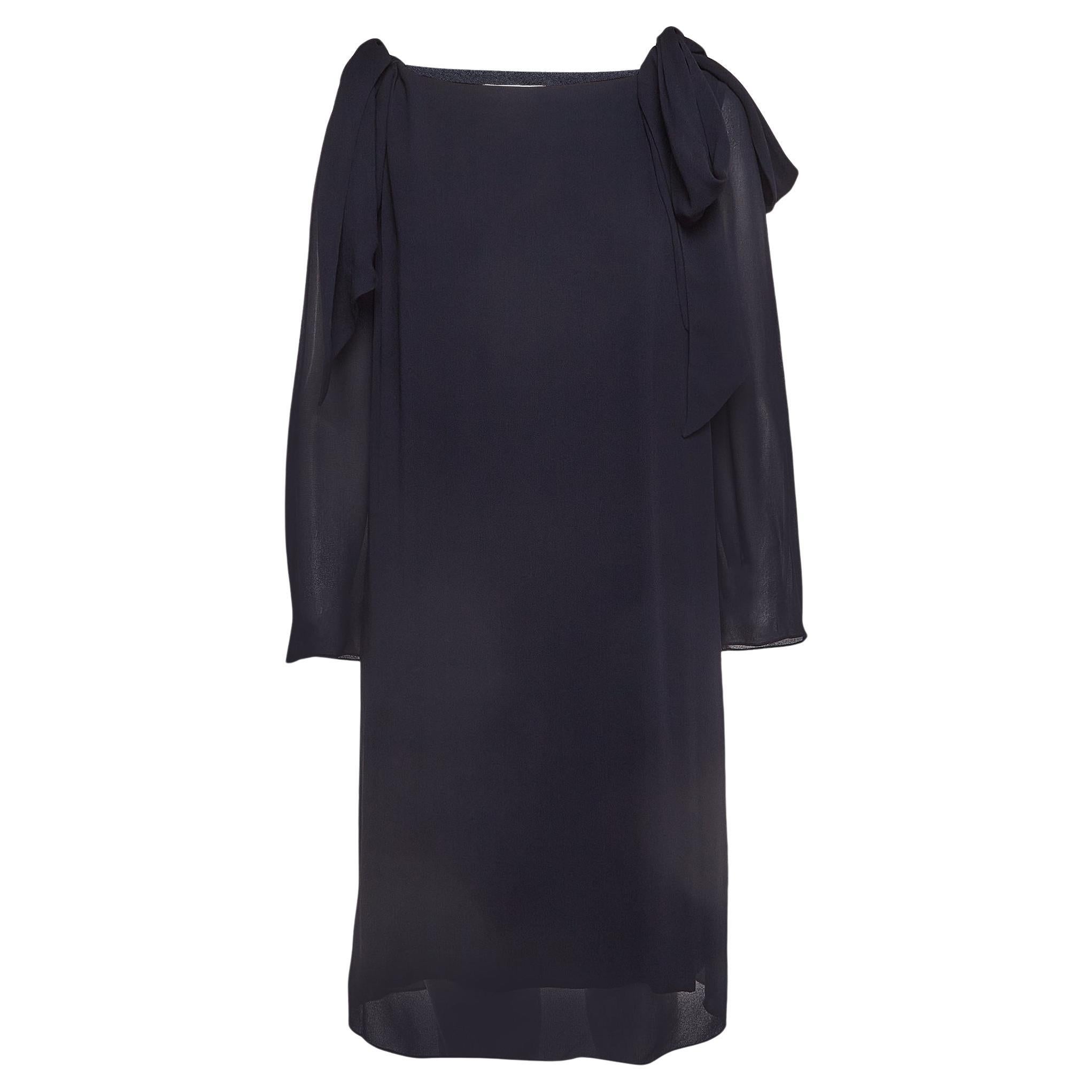 Chloe Navy Blue Crepe Tie-Up Detail Anthraci Robe Dress S For Sale