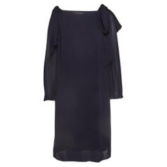 Chloe Marineblaues Anthraci Robe-Kleid aus Krepp mit Krawattenausschnitt S