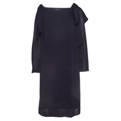 Chloe Navy Blue Crepe Tie-Up Detail Anthraci Robe Dress S