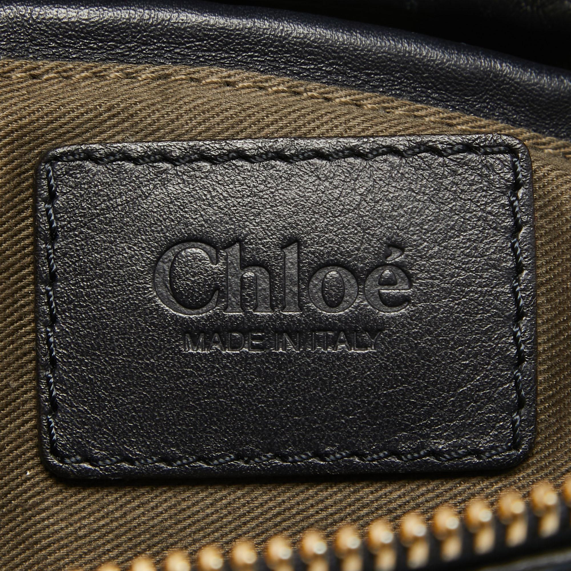 Chloe Navy Blue Croc Embossed Leather Marcie Hobo In Good Condition For Sale In Dubai, Al Qouz 2