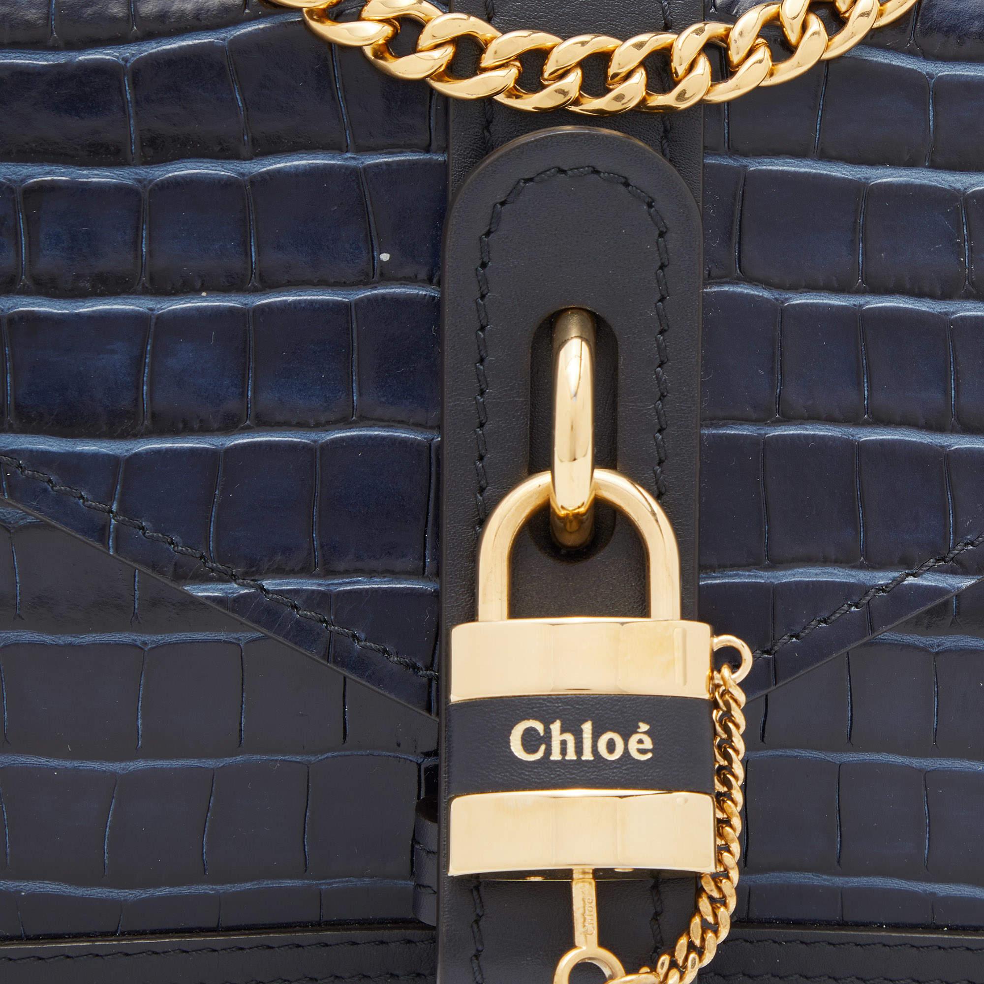 Chloe Navy Blue Croc Embossed Leather Mini Aby Chain Shoulder Bag 7