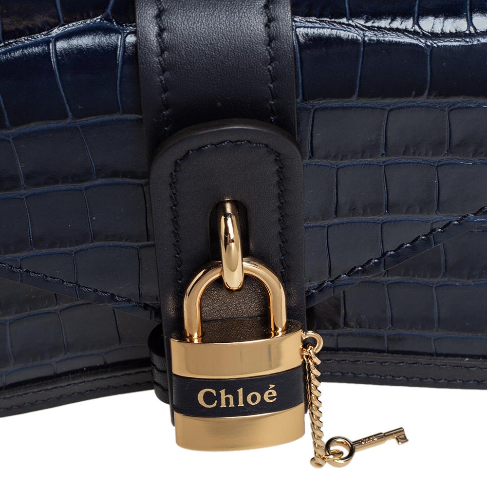 Chloe Navy Blue Croc Embossed Leather Mini Aby Shoulder Bag 5