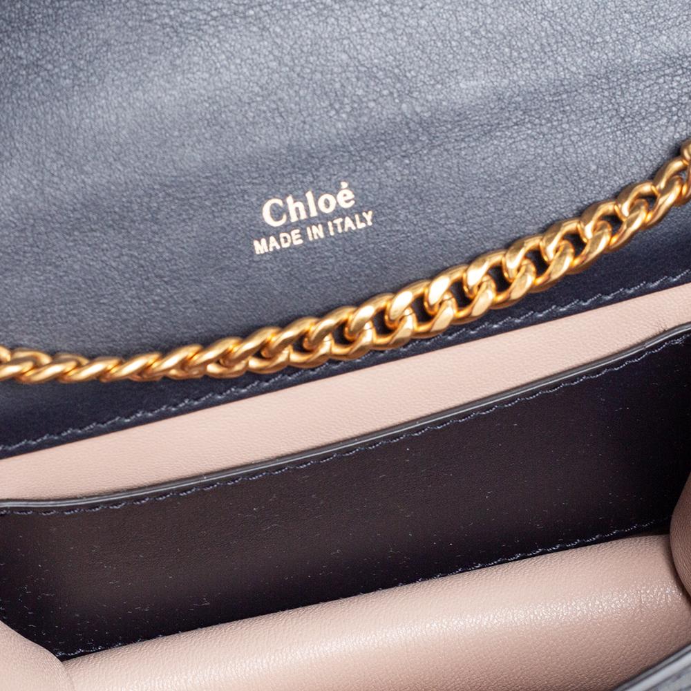 Chloe Navy Blue Croc Embossed Leather Mini Aby Shoulder Bag 6
