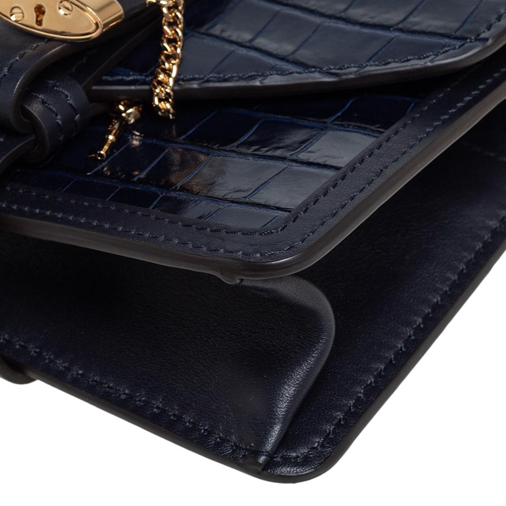 Chloe Navy Blue Croc Embossed Leather Mini Aby Shoulder Bag 4