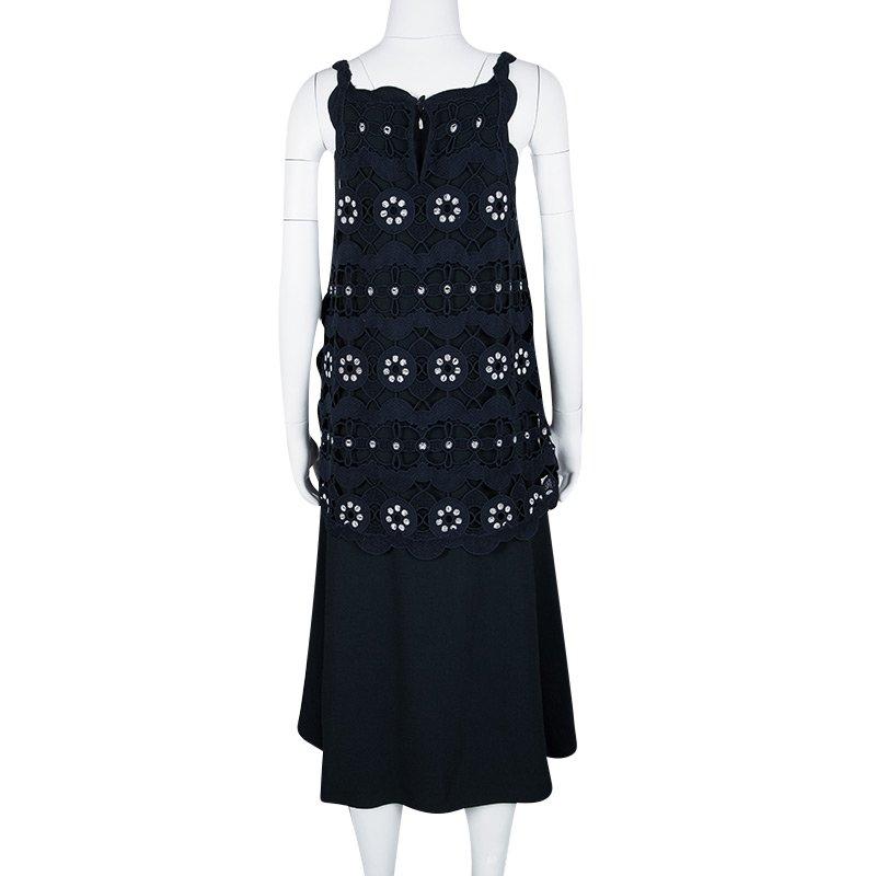 Black Chloe Navy Blue Cutout Lace Overlay Sleeveless Dress M