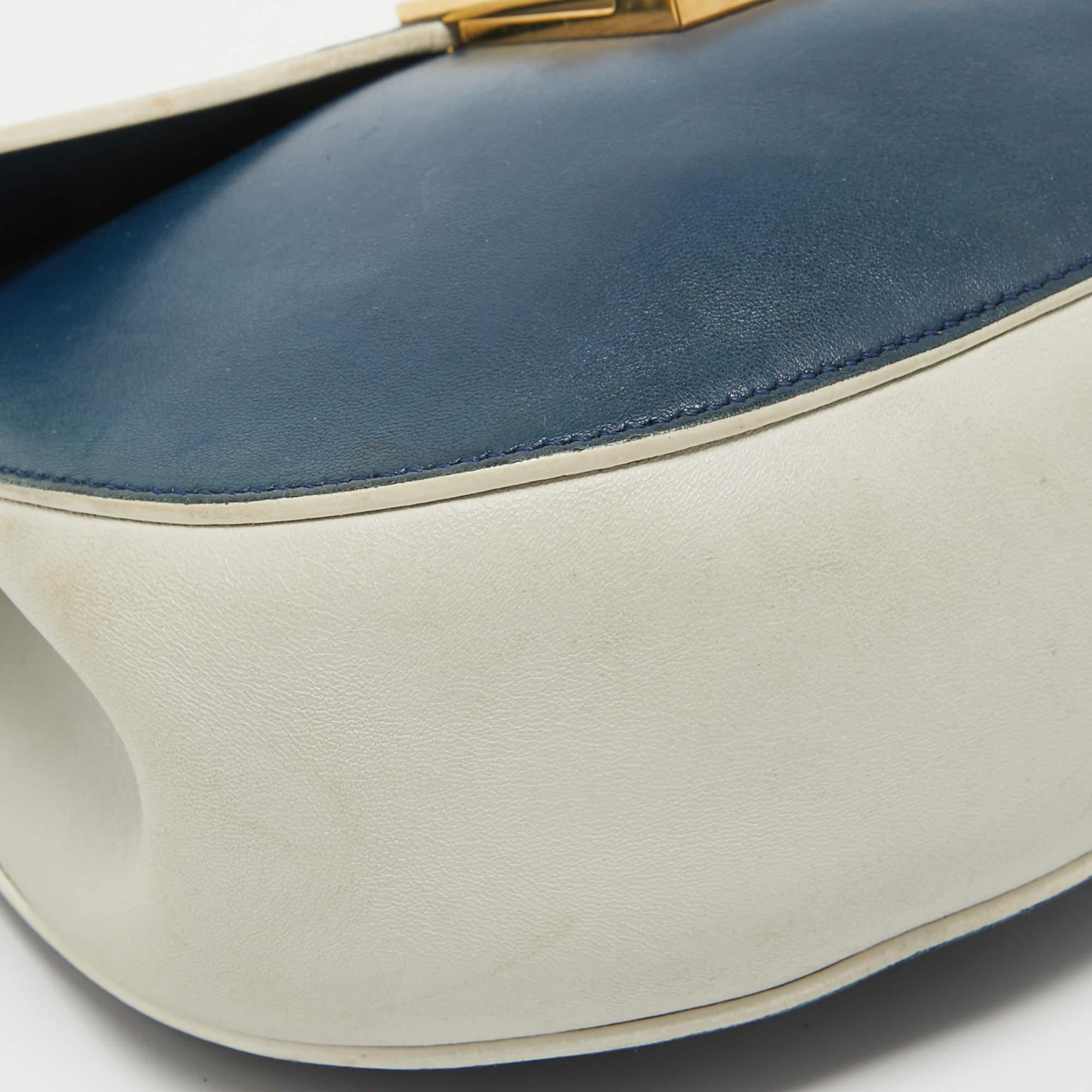 Chloe Navy Blue/Grey Leather Medium Drew Shoulder Bag en vente 7