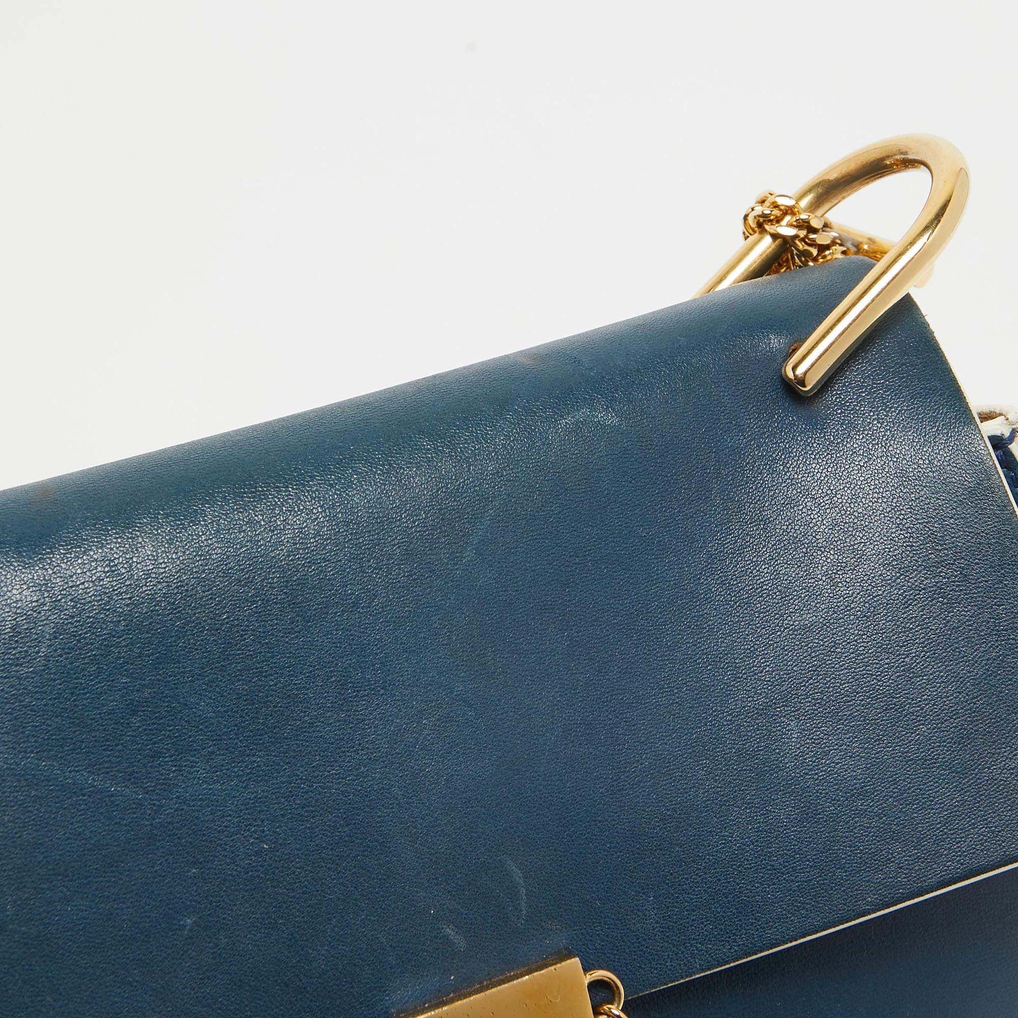 Chloe Navy Blue/Grey Leather Medium Drew Shoulder Bag en vente 11
