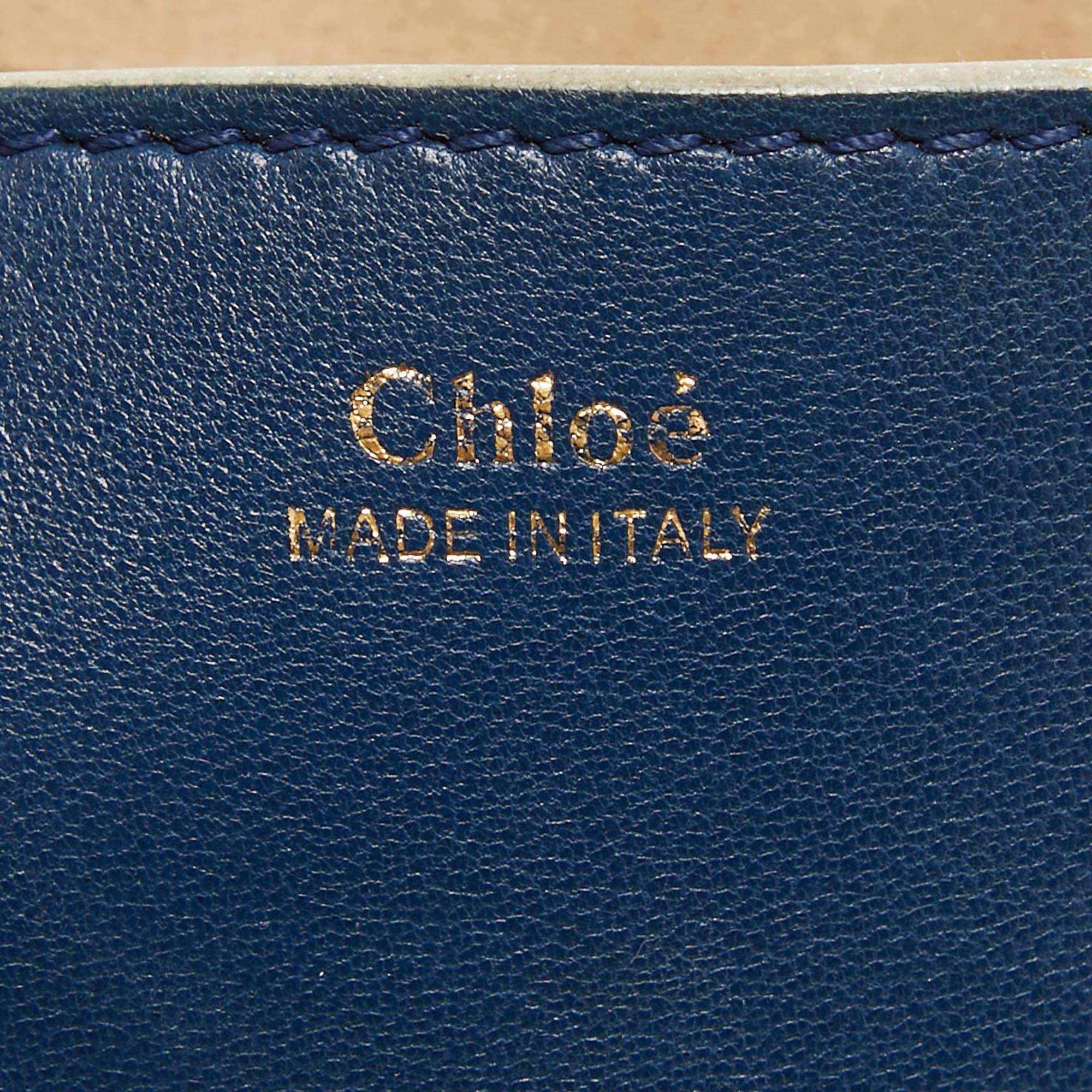 Chloe Navy Blue/Grey Leather Medium Drew Shoulder Bag en vente 4