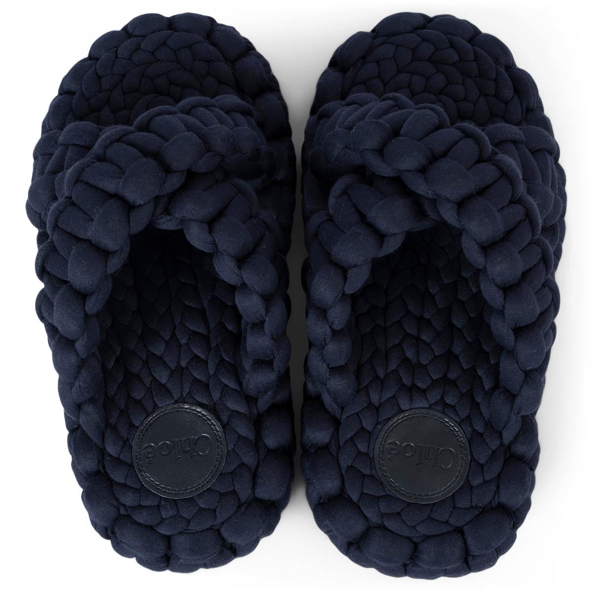 CHLOE navy blue jersey KAMY BRAIDED PLATFORM Slides Sandals Shoes 37 For Sale 2