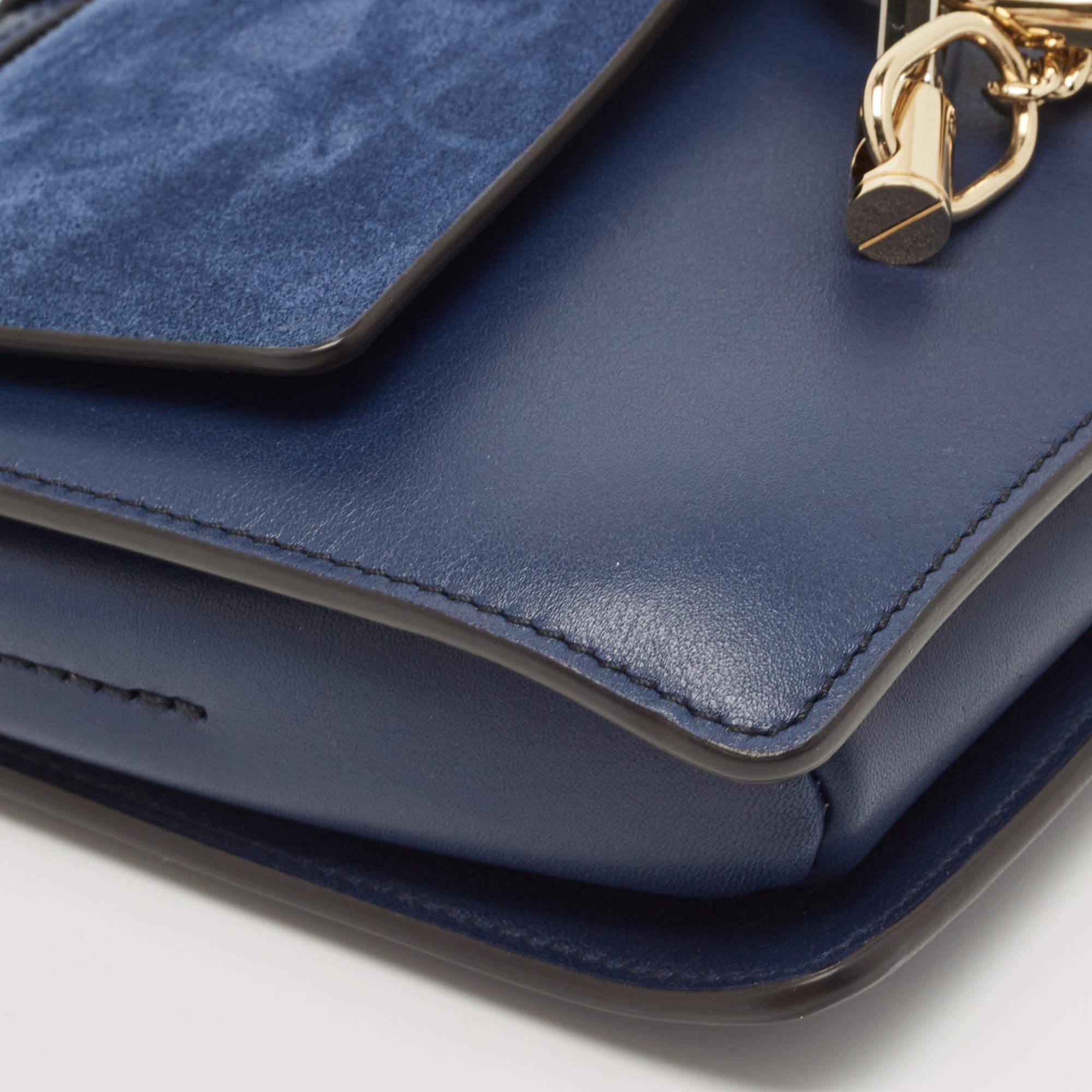 Chloe Navy Blue Leather and Suede Small Faye Shoulder Bag 7