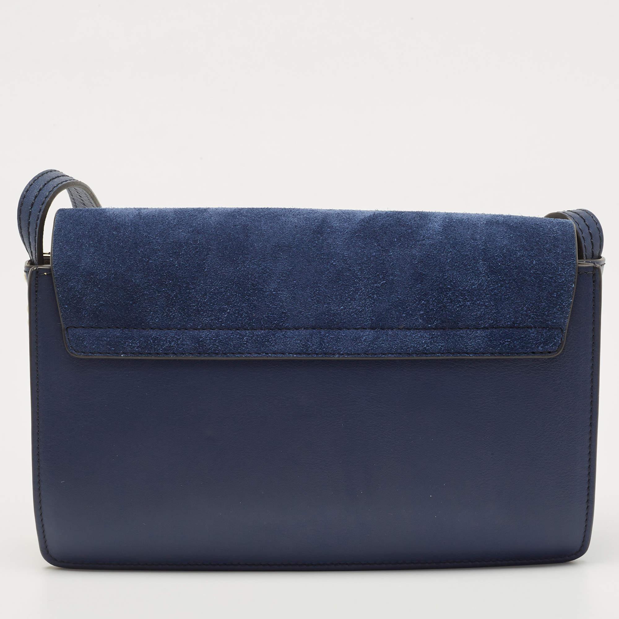 Chloe Navy Blue Leather and Suede Small Faye Shoulder Bag 8