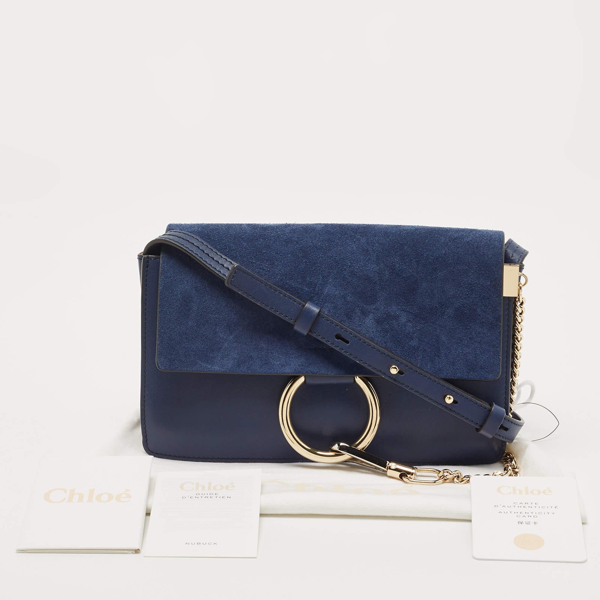 Chloe Navy Blue Leather and Suede Small Faye Shoulder Bag 10