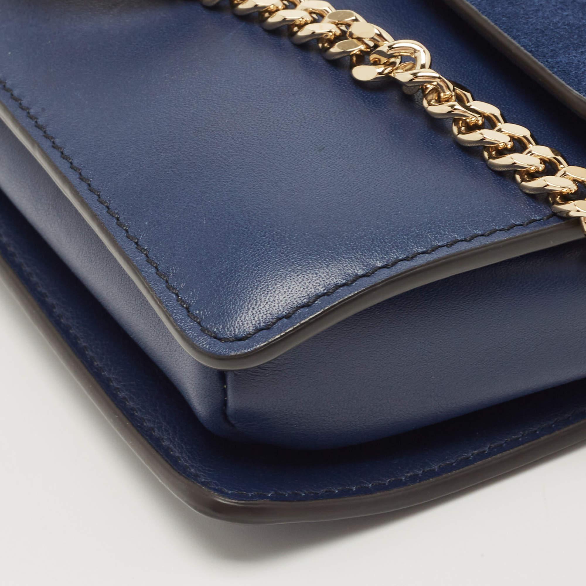 Chloe Navy Blue Leather and Suede Small Faye Shoulder Bag 1