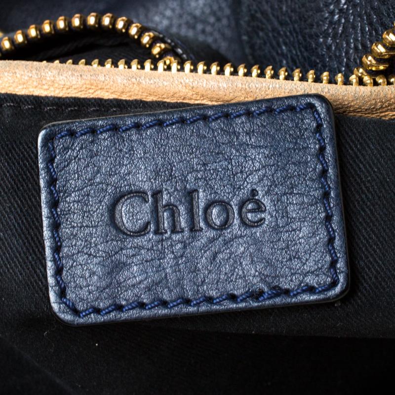 Black Chloe Navy Blue Leather Medium Paraty Shoulder Bag