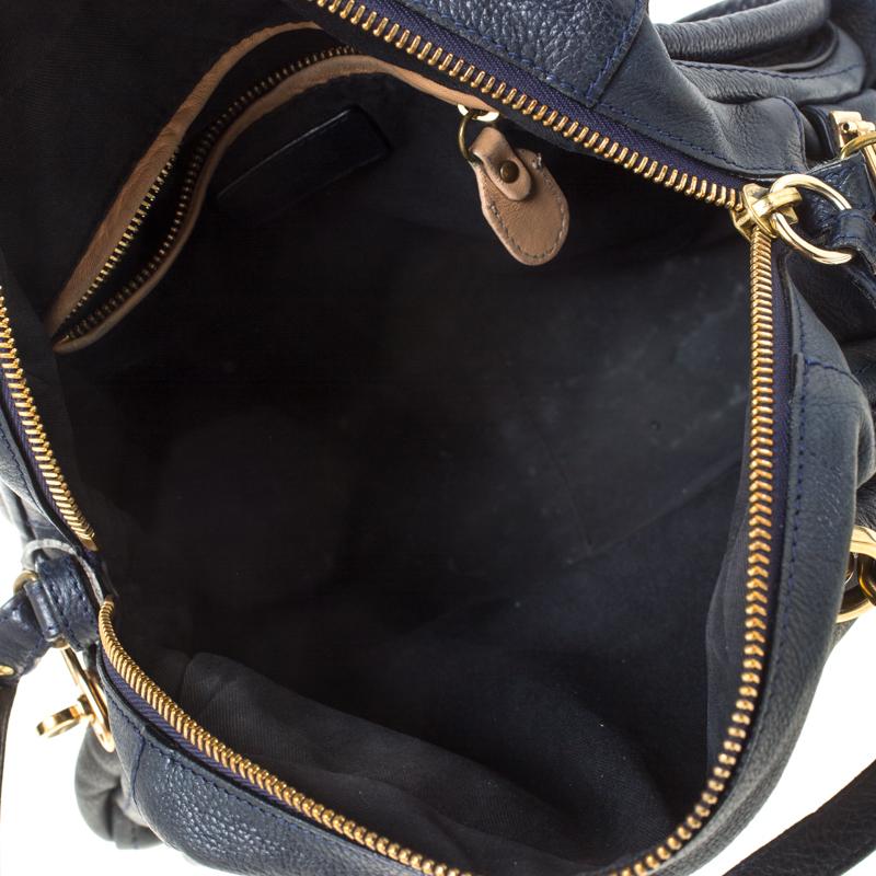 Chloe Navy Blue Leather Medium Paraty Shoulder Bag In Good Condition In Dubai, Al Qouz 2