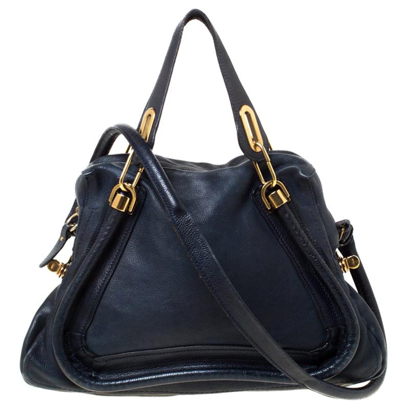 Chloe Navy Blue Leather Medium Paraty Shoulder Bag