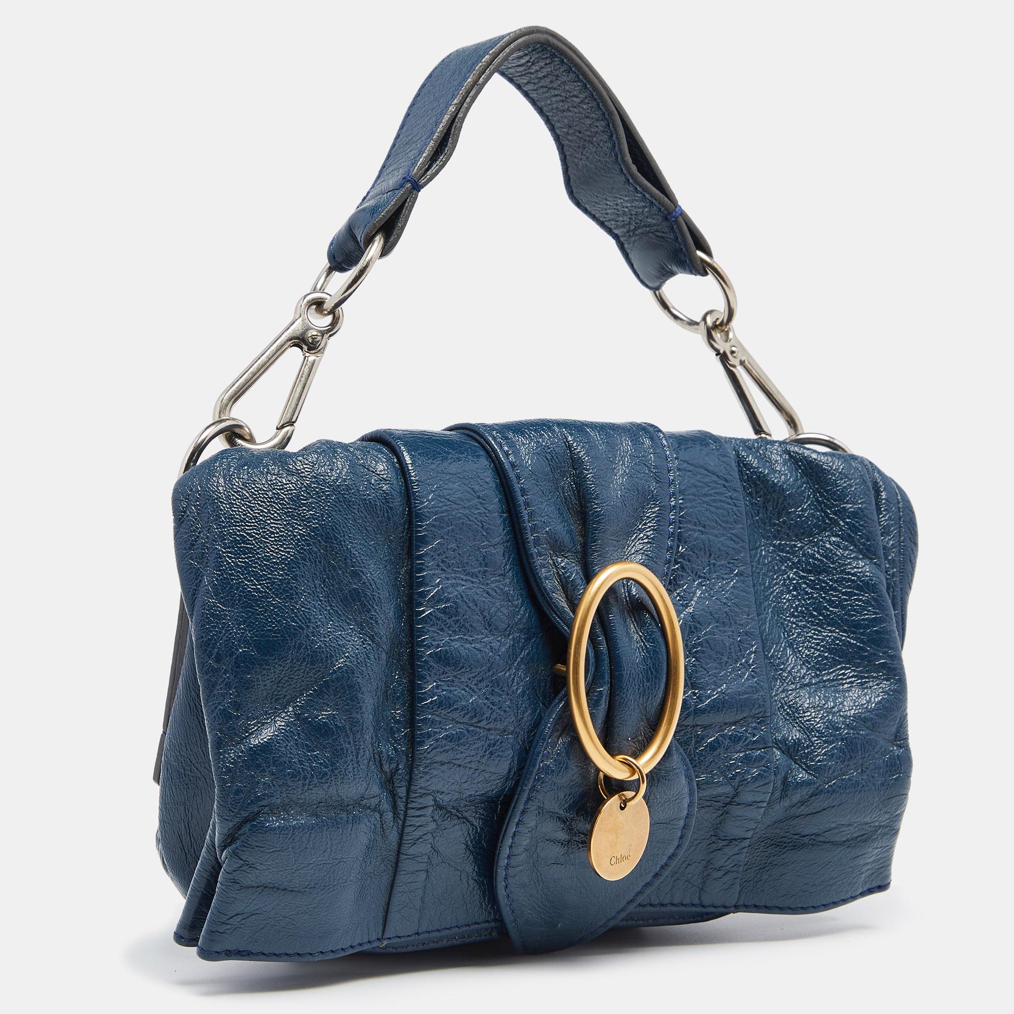 Black Chloe Navy Blue Leather Shoulder Bag