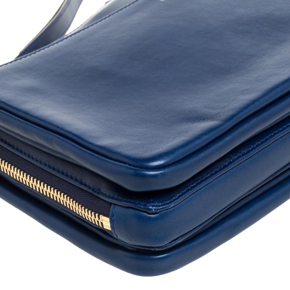 Chloe Navy Blue Leather Side Pocket Chain Shoulder Bag 3