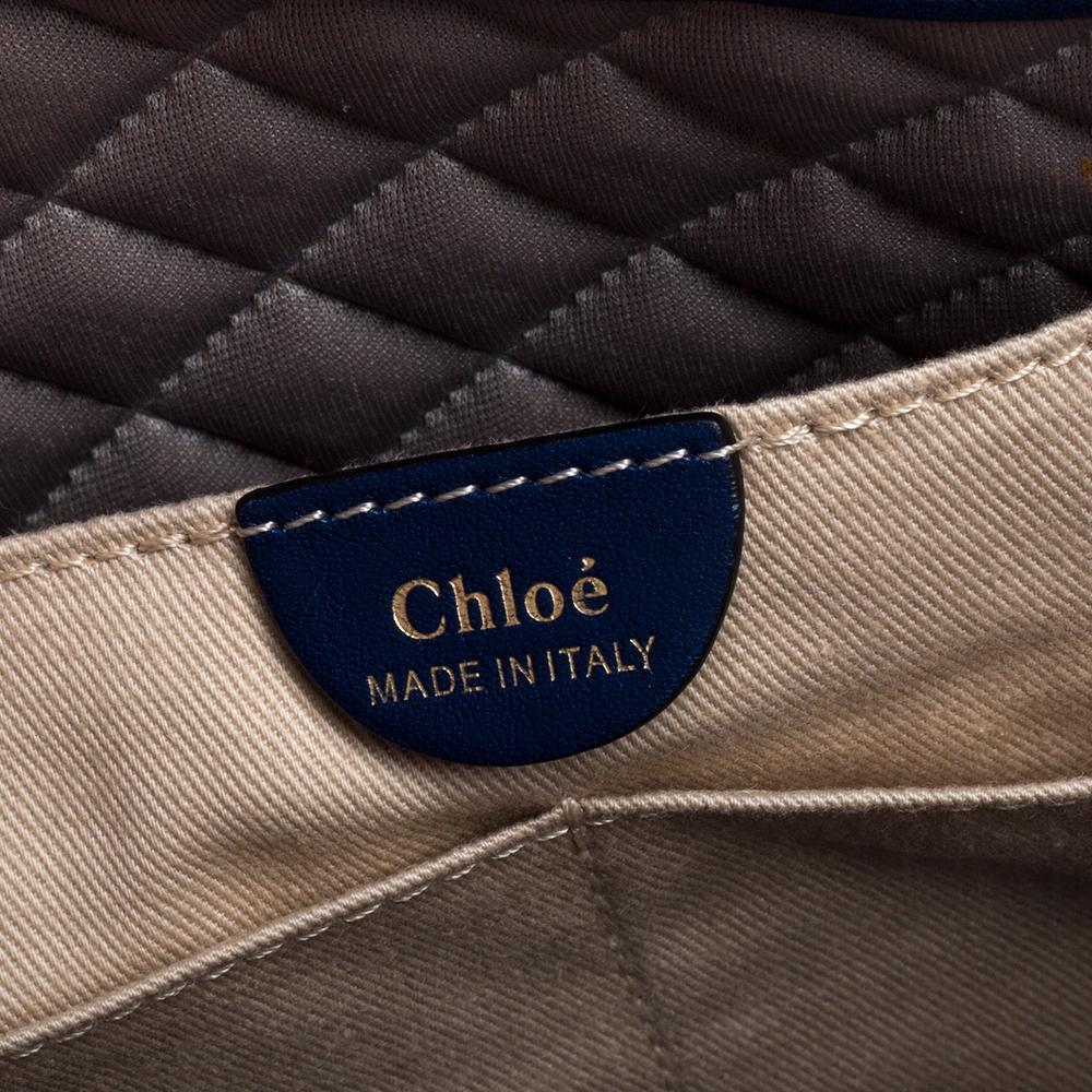 Women's Chloe Navy Blue Leather Side Pocket Chain Shoulder Bag