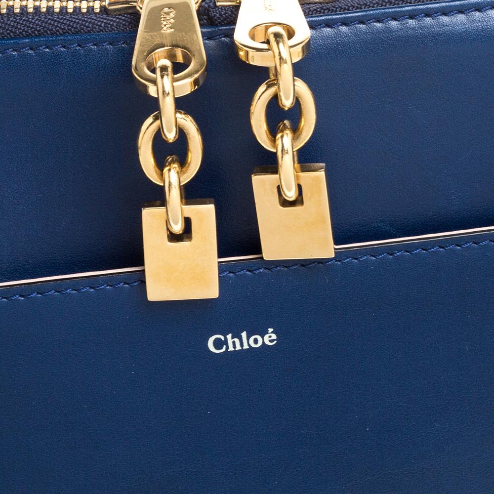 Chloe Navy Blue Leather Side Pocket Chain Shoulder Bag 2