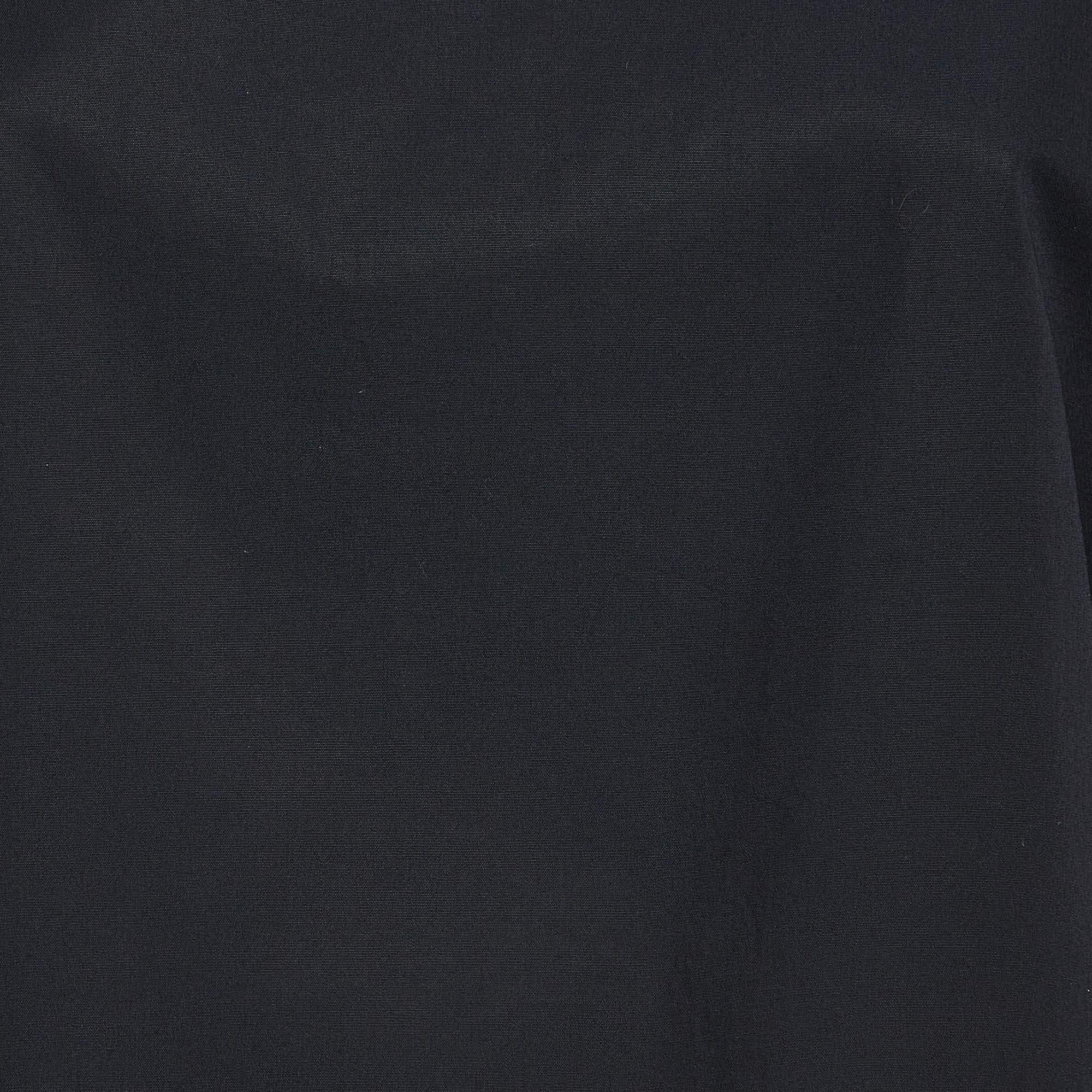 Black Chloe Navy Blue Poplin Tie-Up Cold Shoulder Blouse M For Sale