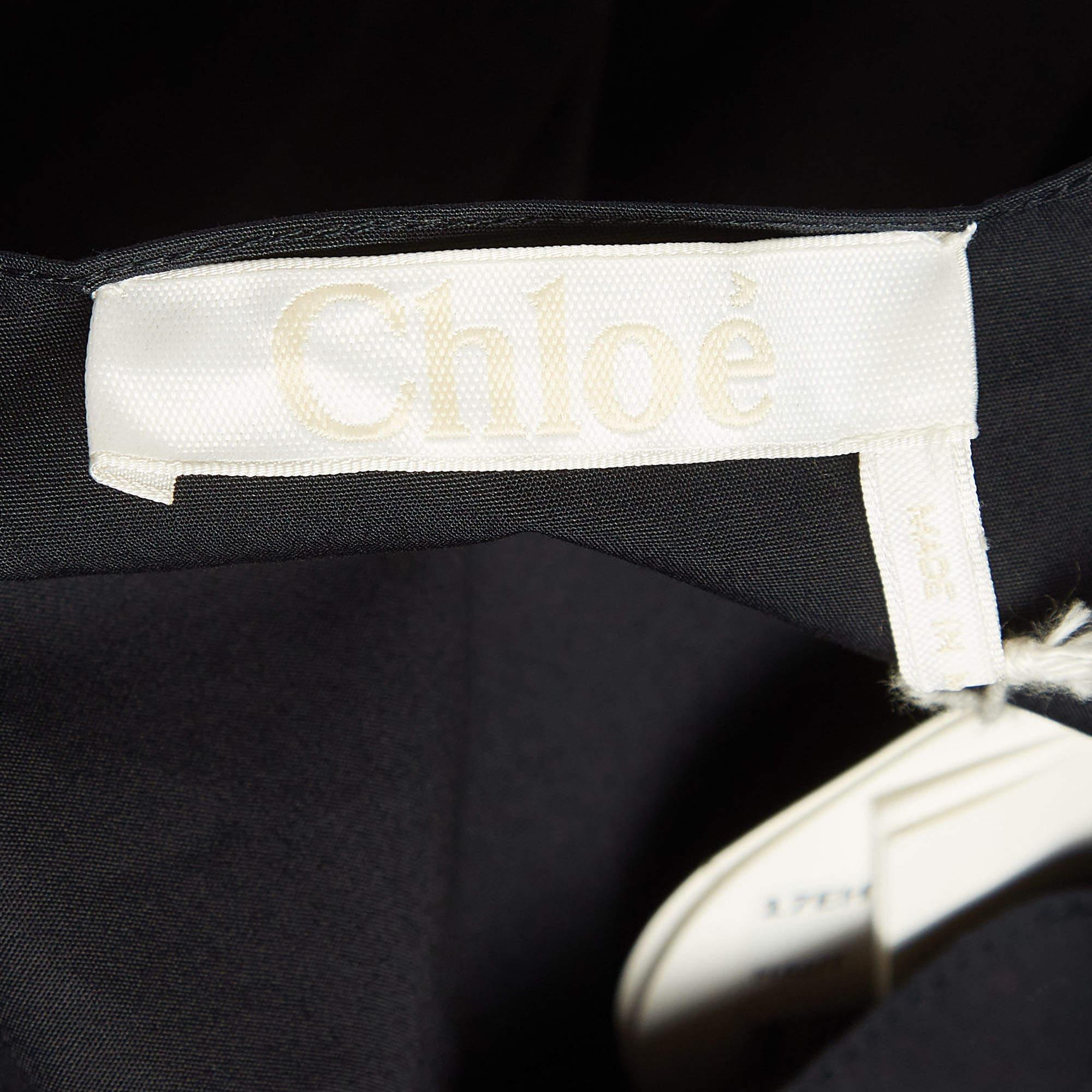 Chloe Navy Blue Poplin Tie-Up Cold Shoulder Blouse M In Good Condition For Sale In Dubai, Al Qouz 2