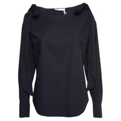Chloe Navy Blue Poplin Tie-Up Cold Shoulder Blouse M