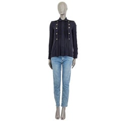 CHLOE navy blue silk PLEATE BUTTON DETAILED Blouse Shirt 34 XXS