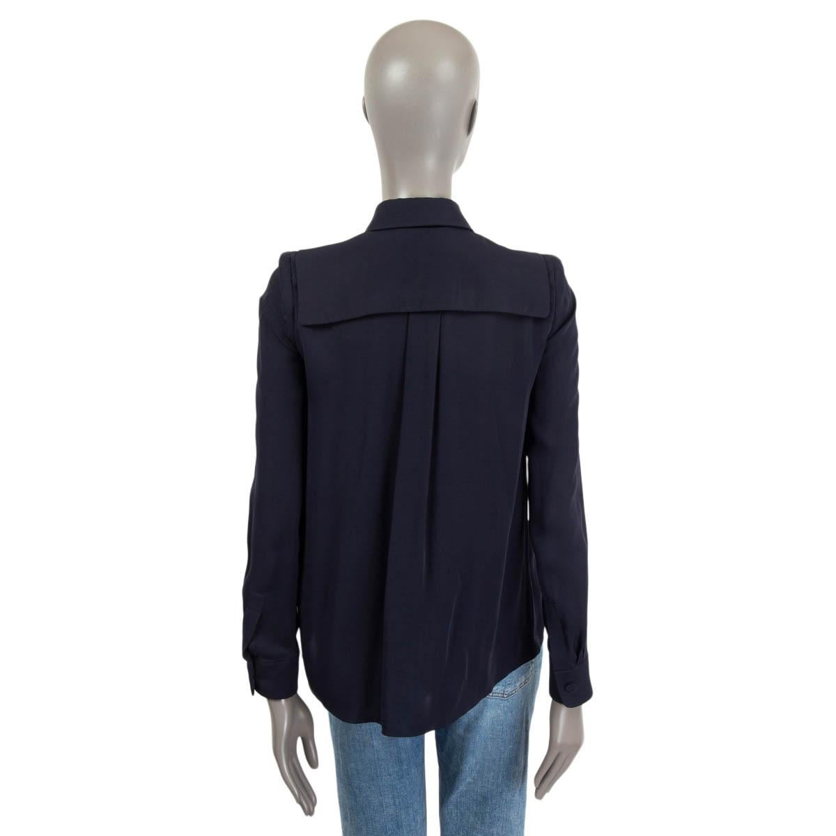 CHLOE navy blue silk PLEATE BUTTON DETAILED Blouse Shirt 34 XXS For Sale 1