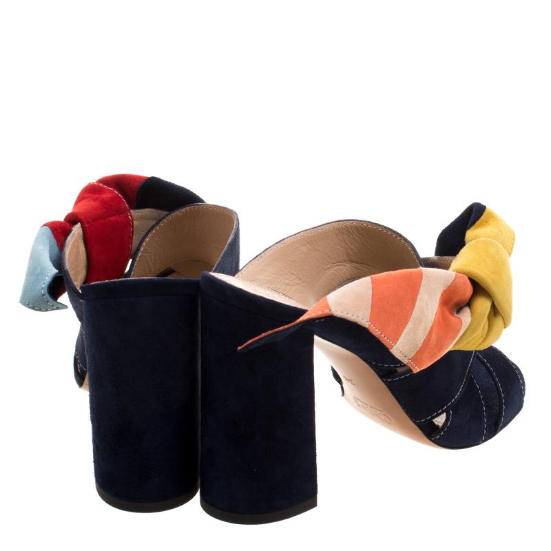 Black Chloe Navy Blue Suede Nellie Bow Mules Size 38