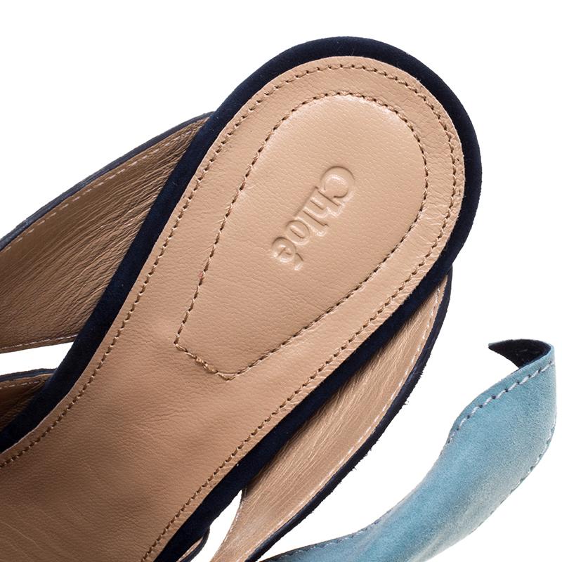 Women's Chloe Navy Blue Suede Nellie Bow Mules Size 38
