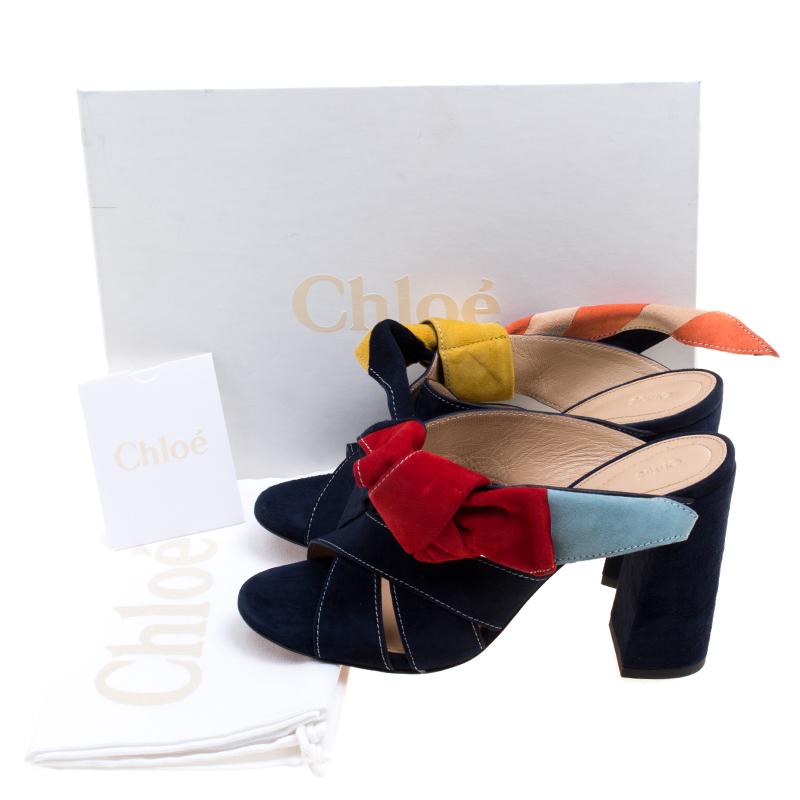 Chloe Navy Blue Suede Nellie Bow Mules Size 38 1