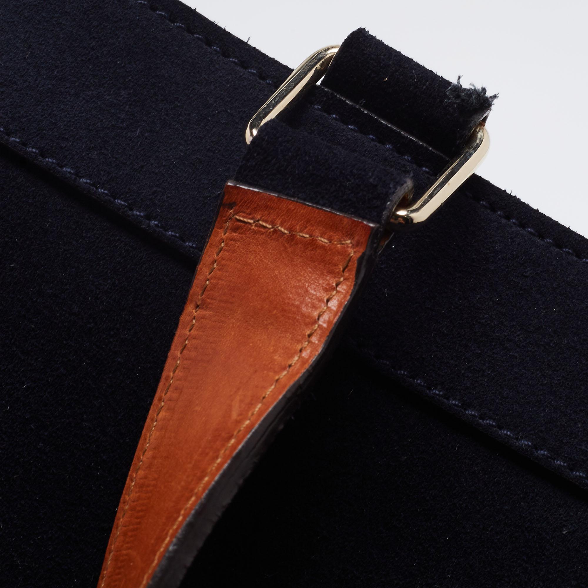 Chloe Navy Blue/Tan Suede and Leather Top Zip Tote 2