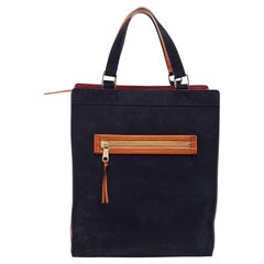 Chloe Navy Blue/Tan Suede and Leather Top Zip Tote