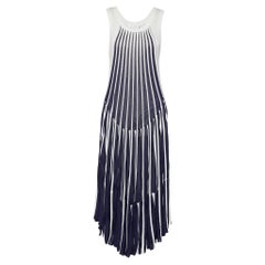 Chloe Navy Blue & White Cotton Knit Sleeveless Midi Dress