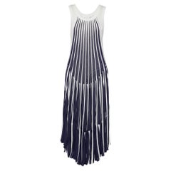 Chloe Navy Blue & White Cotton Knit Sleeveless Midi Dress 