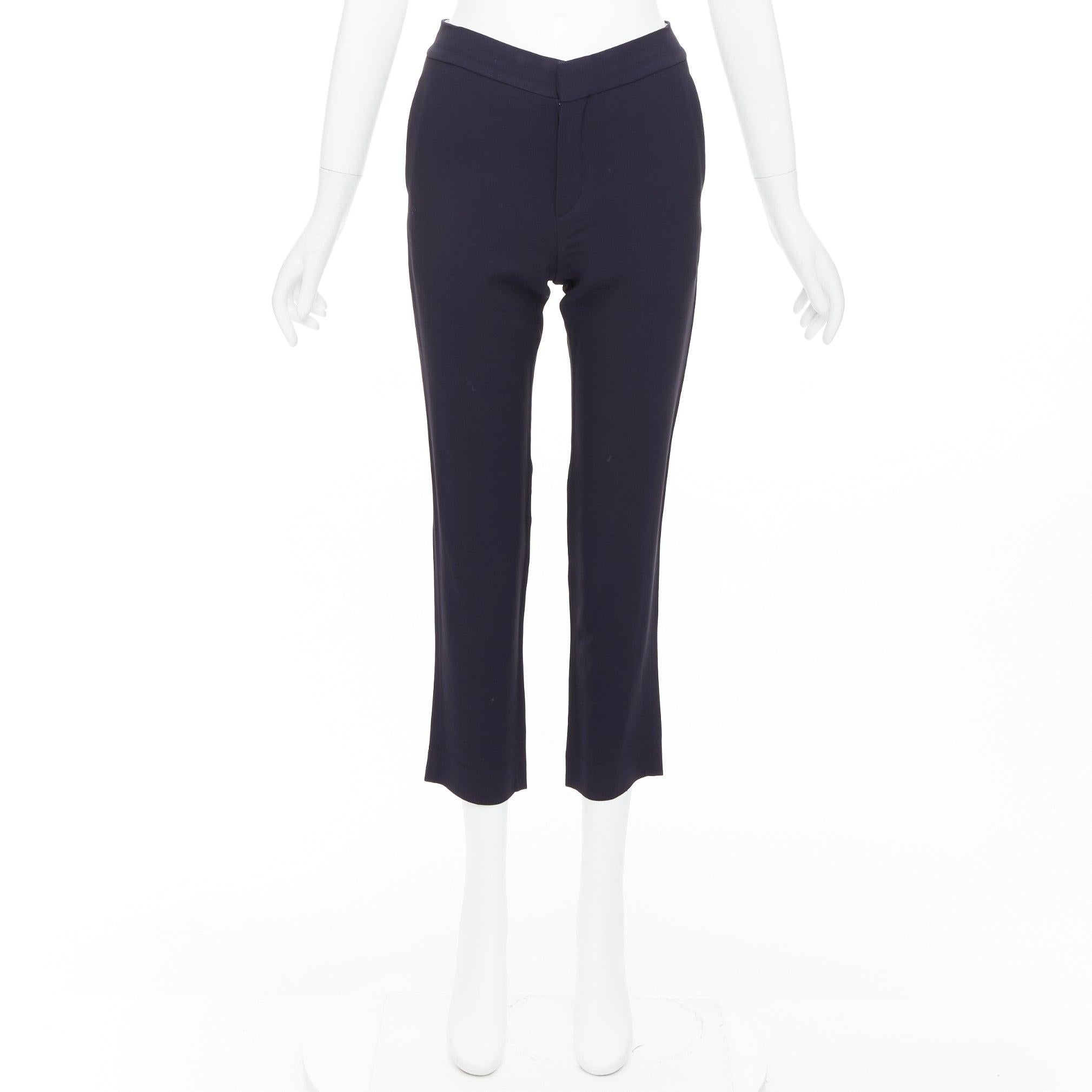 CHLOE Pantalon à épaules effilées et à pinces à dos volant dissimulé bleu marine FR34 XS en vente 4