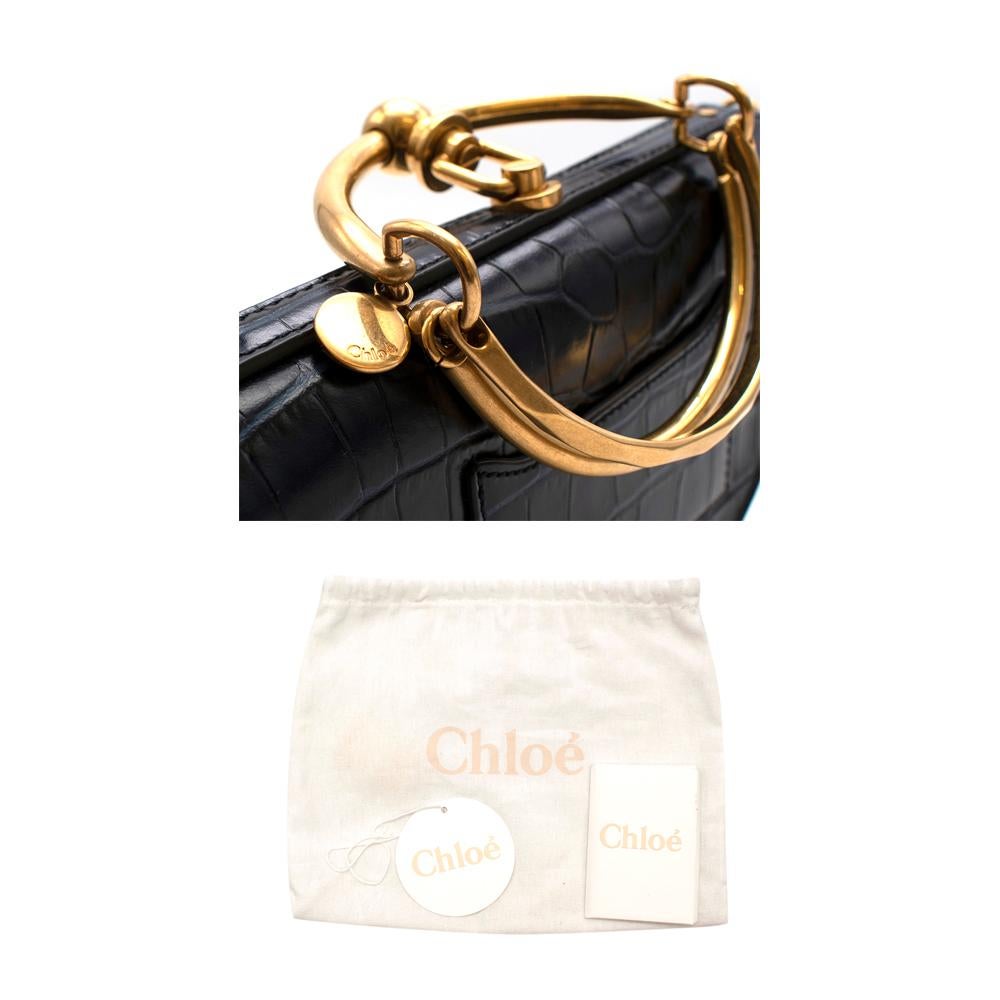 Chloe - Borsa a tracolla Nile in pelle di coccodrillo blu navy 5