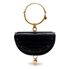 Chloe Navy Croc Leather Nile Minaudiere Crossbody Bag