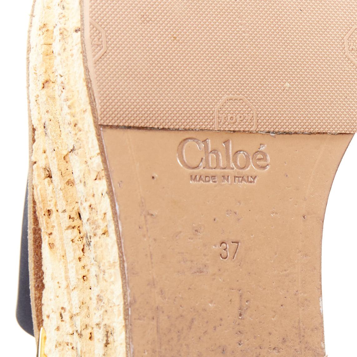 CHLOE navy leather brown cork platform wedge sandals EU37 For Sale 5