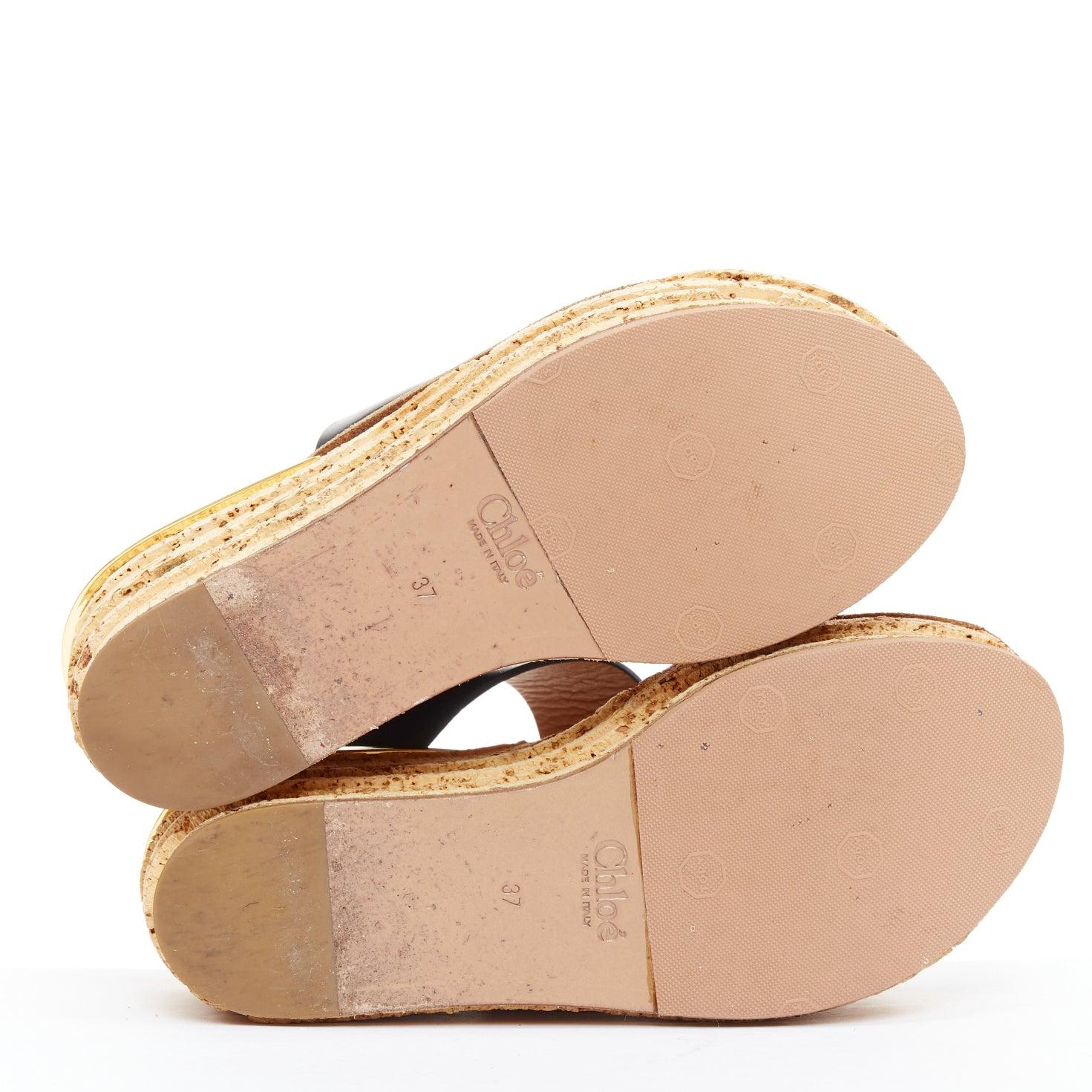 CHLOE navy leather brown cork platform wedge sandals EU37 For Sale 6