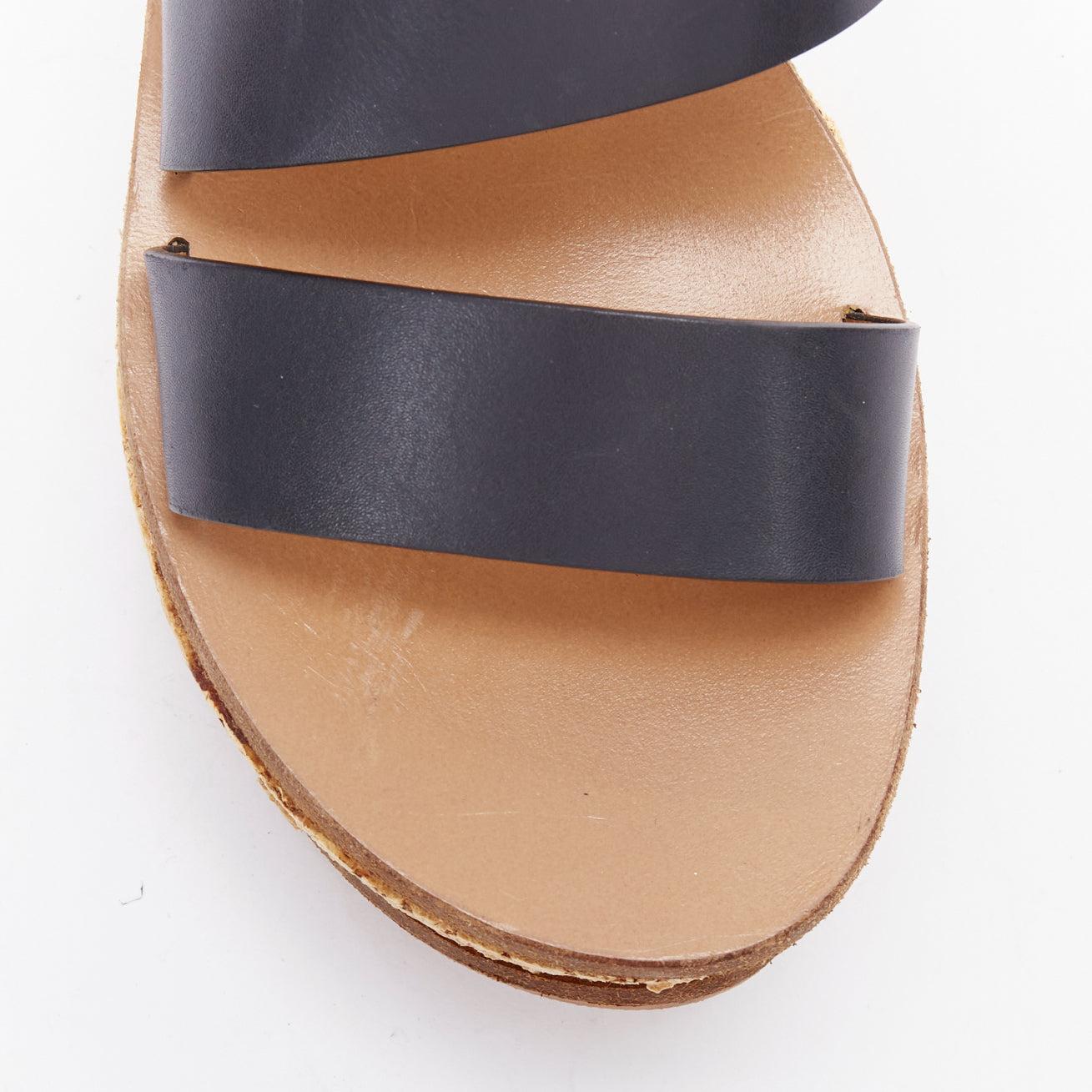 CHLOE navy leather brown cork platform wedge sandals EU37 For Sale 1