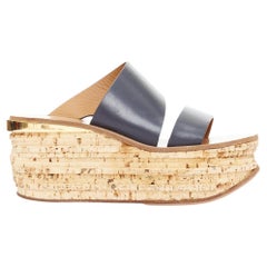 Chloe navy leather cork platform wedge sandals