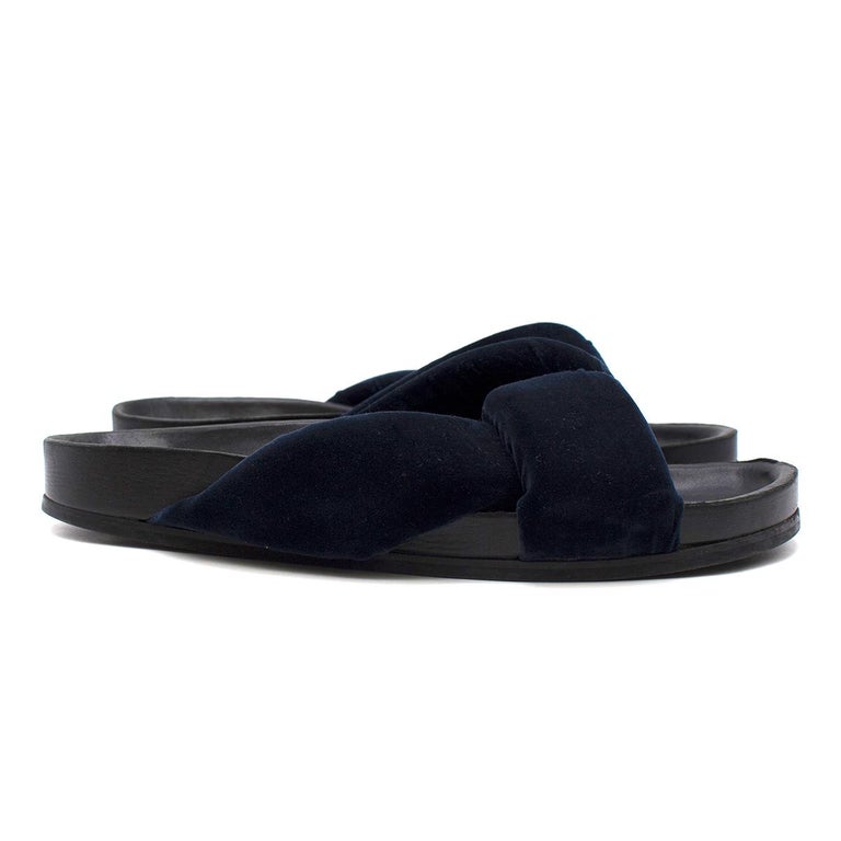 Chloe Navy Nolan Velvet Slide Sandals Size 40 at 1stDibs