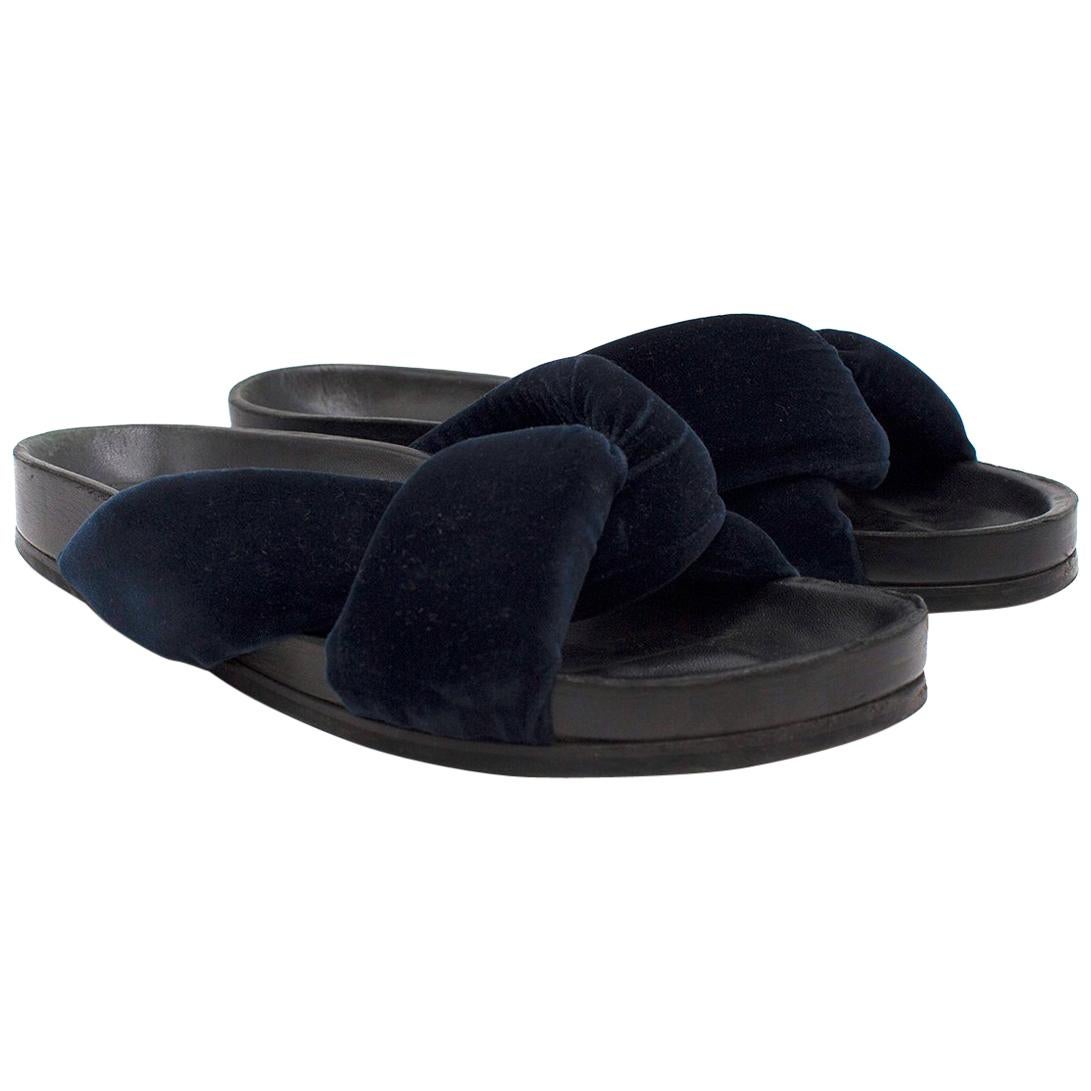 Chloe Navy Nolan Velvet Slide Sandals Size 40 at 1stDibs