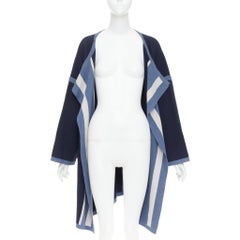 CHLOE navy ocean blue cotton silk cashmere striped cardigan coat XS