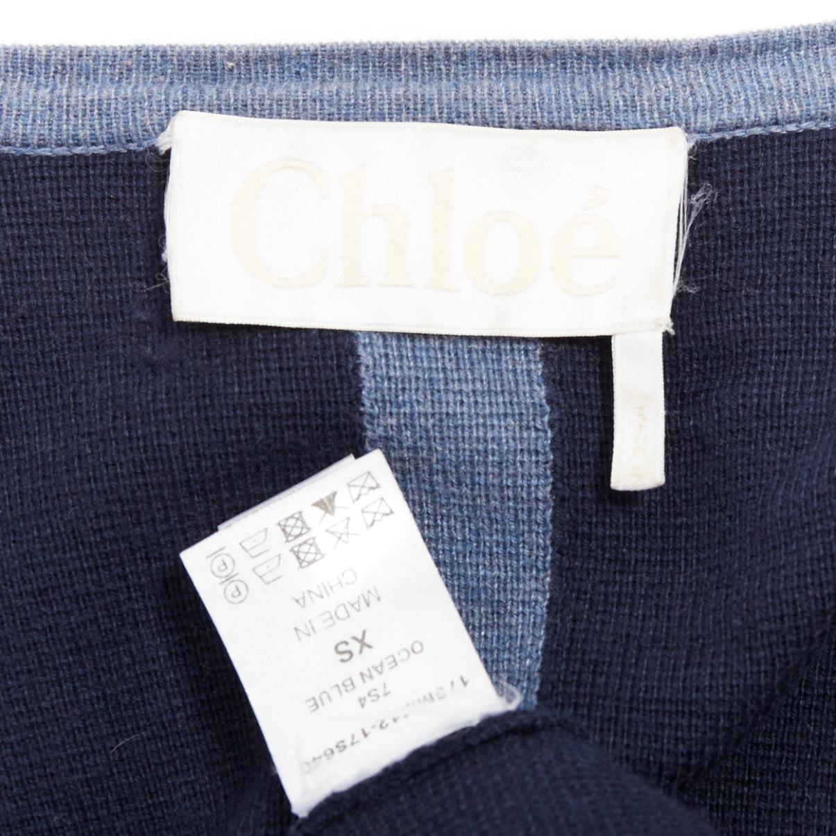 CHLOE marineblauer, ozeanblauer Baumwoll-Seiden-Kaschmir-Strickmantel XS im Angebot 3