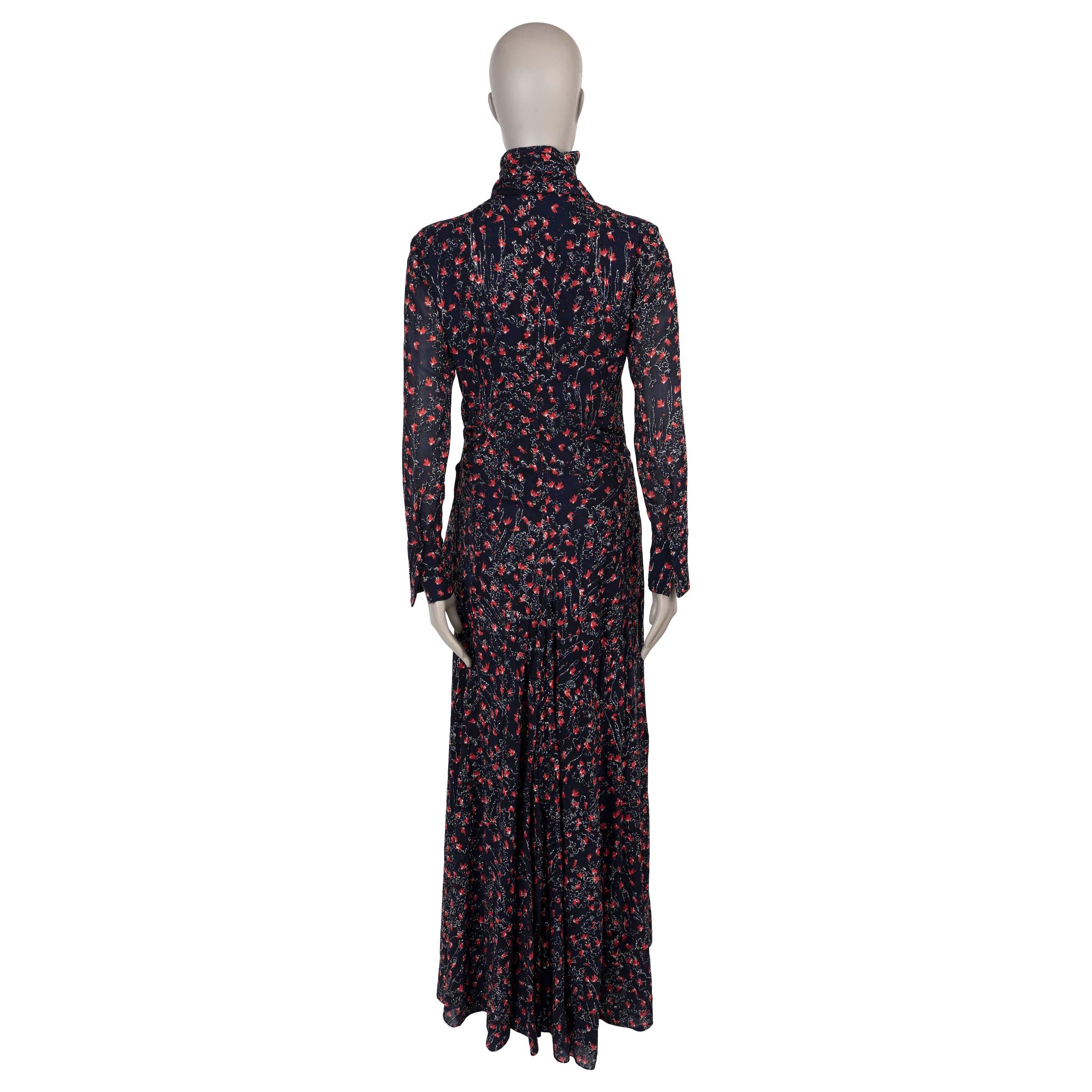 Black CHLOE navy & red silk 2021 AQUATIC FLORAL MAXI Dress 38 S For Sale